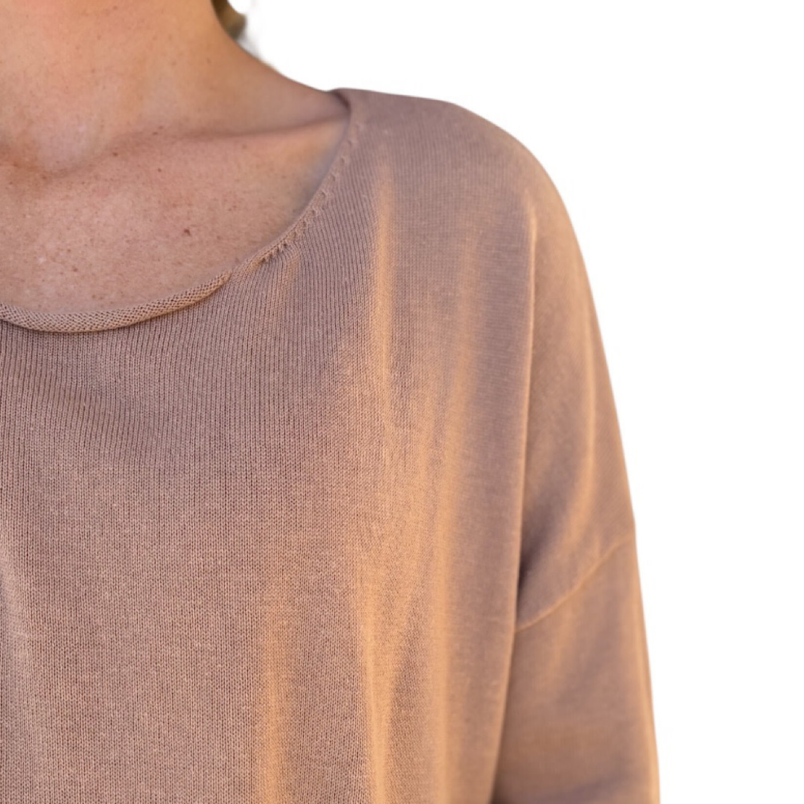 Dark Taupe Wide Neck Drop Shoulder Sweater