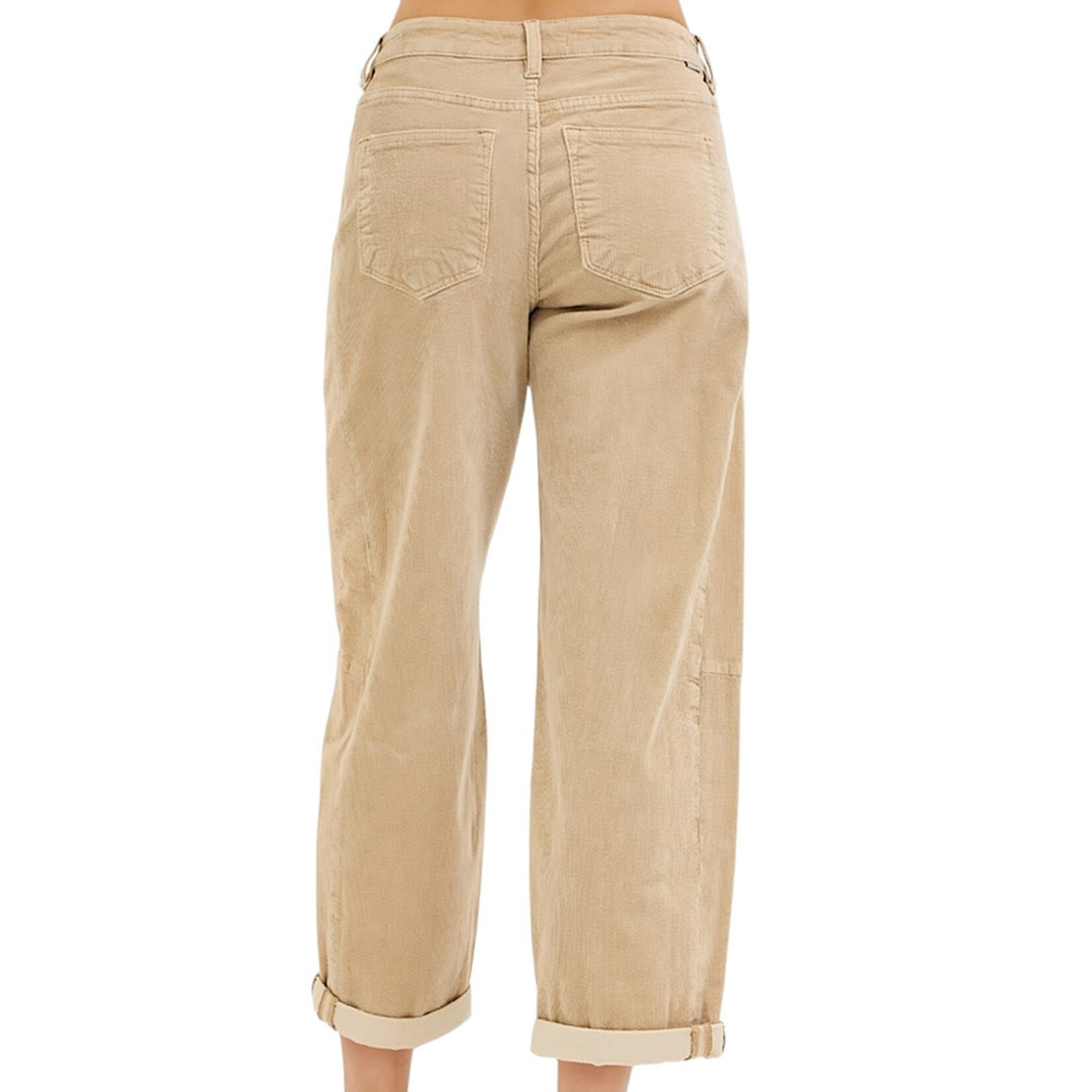 RISEN PGA21167 Beige High Rise Crop Barrel Corduroy Pant