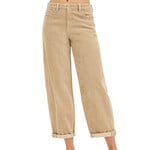 RISEN PGA21167 Beige High Rise Crop Barrel Corduroy Pant