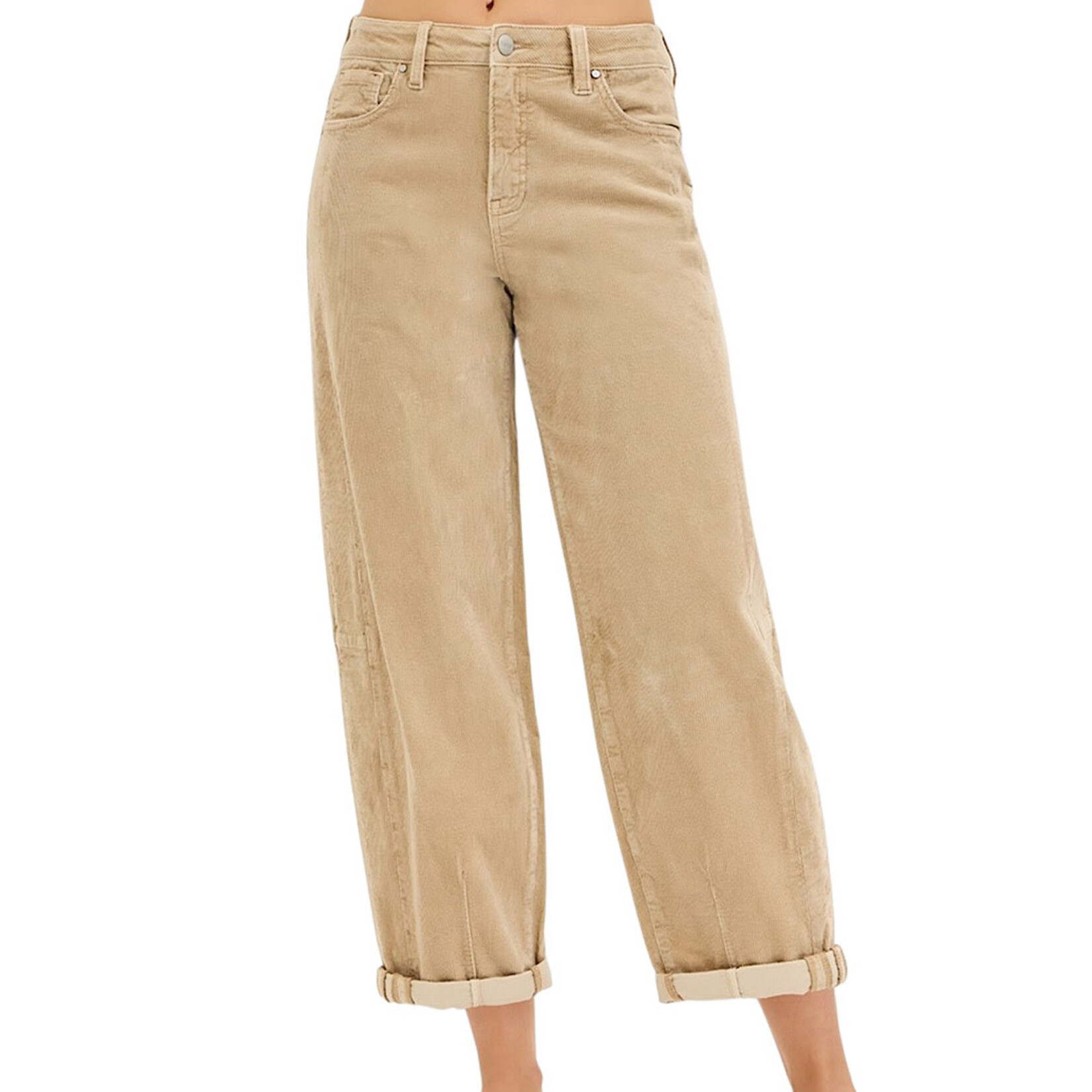 RISEN PGA21167 High Rise Crop Barrel Corduroy Pant