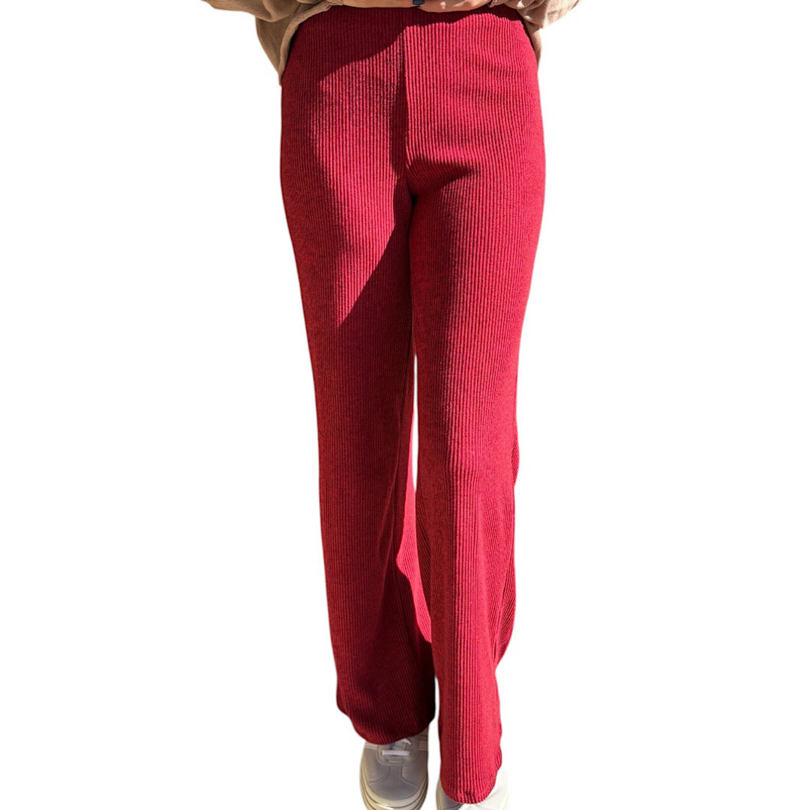 Red Ribbed Wide Leg Pants