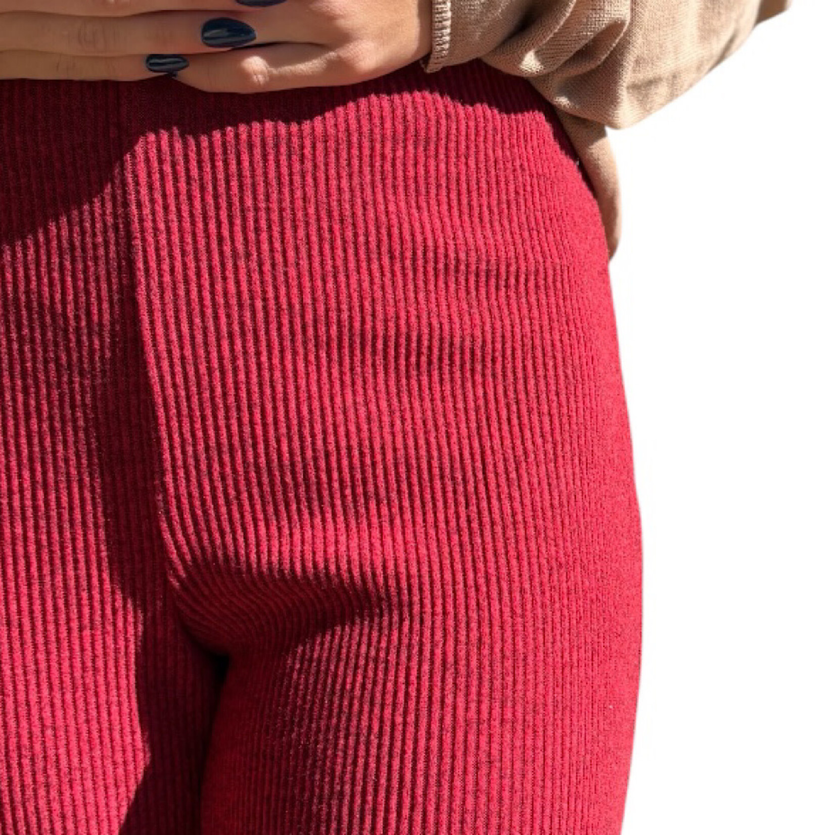 Red Ribbed Wide Leg Pants