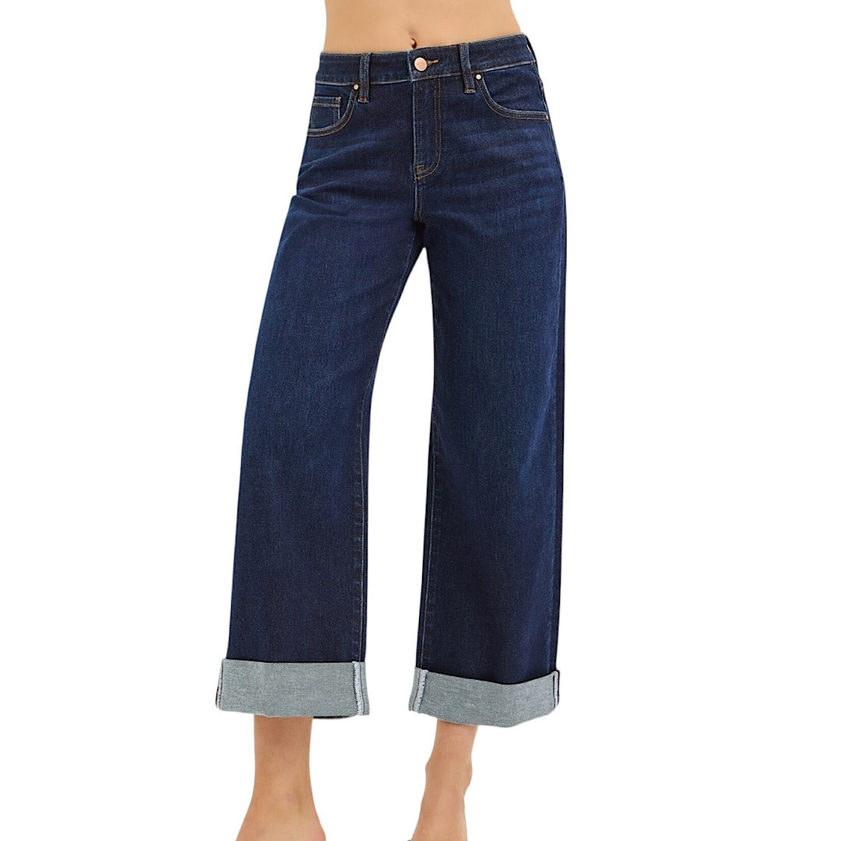 RISEN PWC21182 Slouchy Cropped Wide Jean W/Cuffed Hem