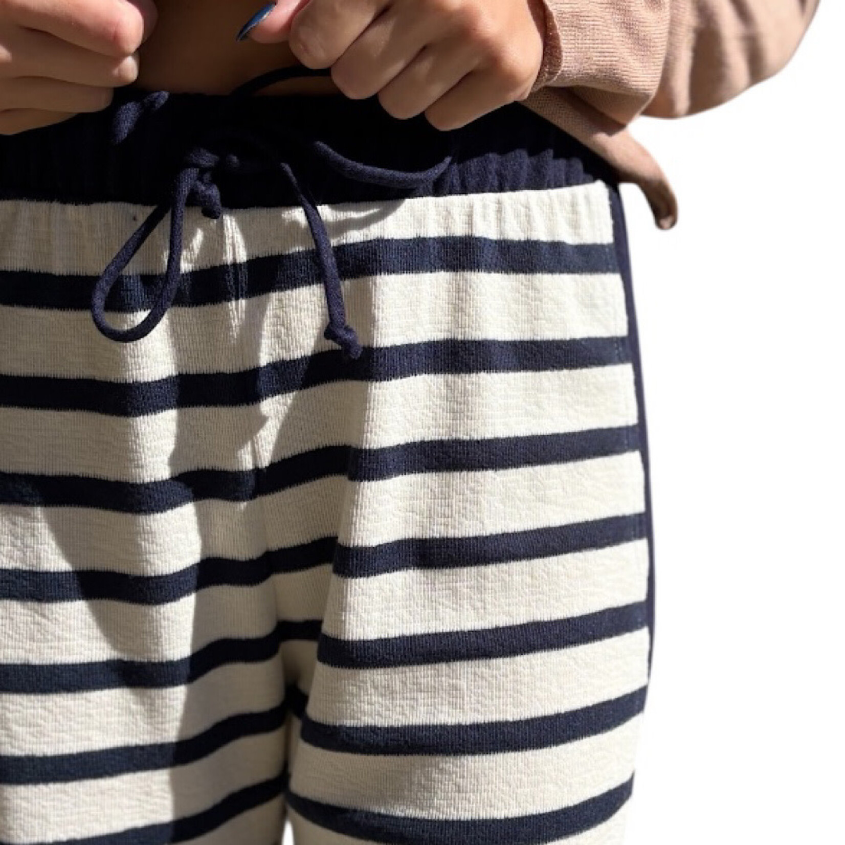 Navy Drawstring Waist Stripe Pants