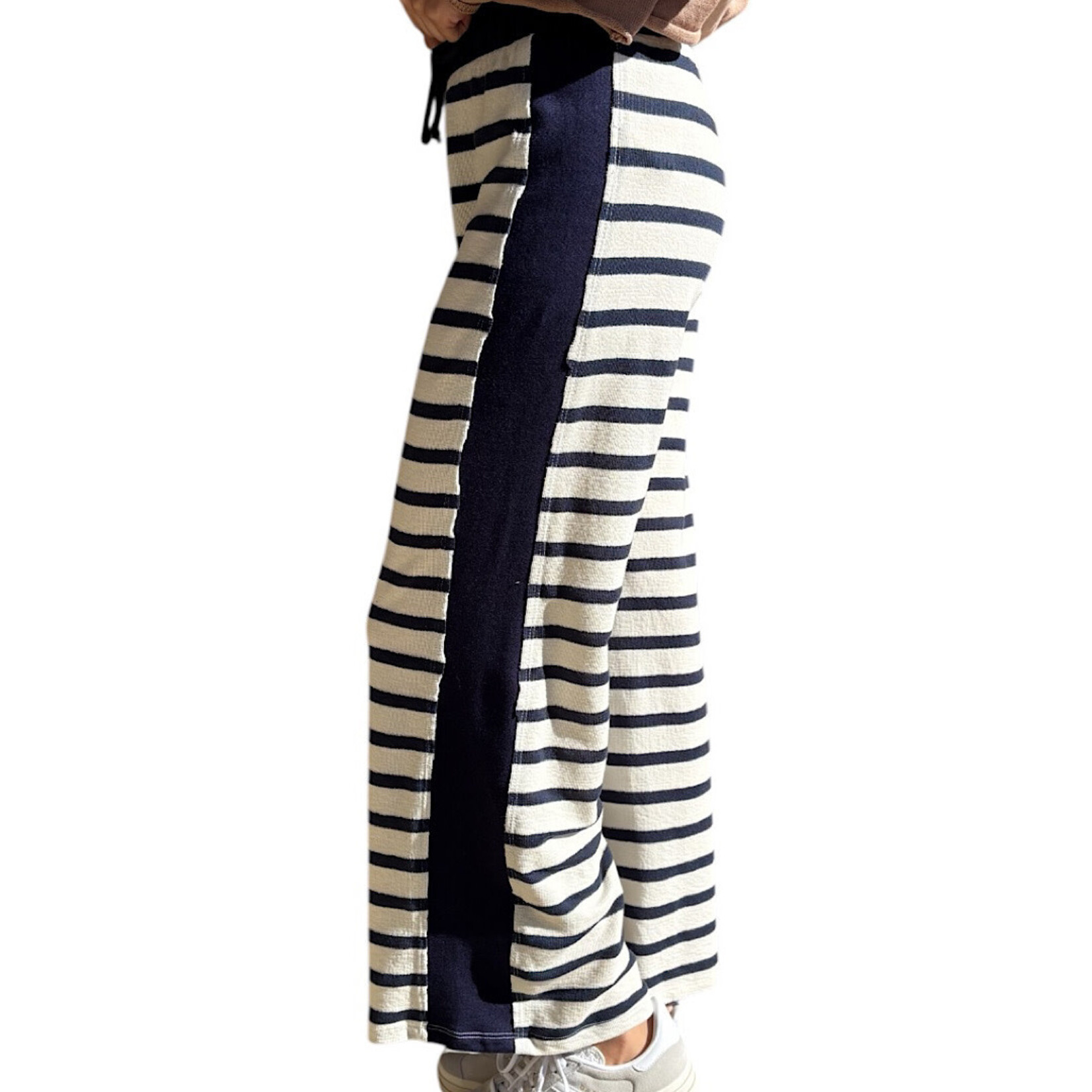 Navy Drawstring Waist Stripe Pants