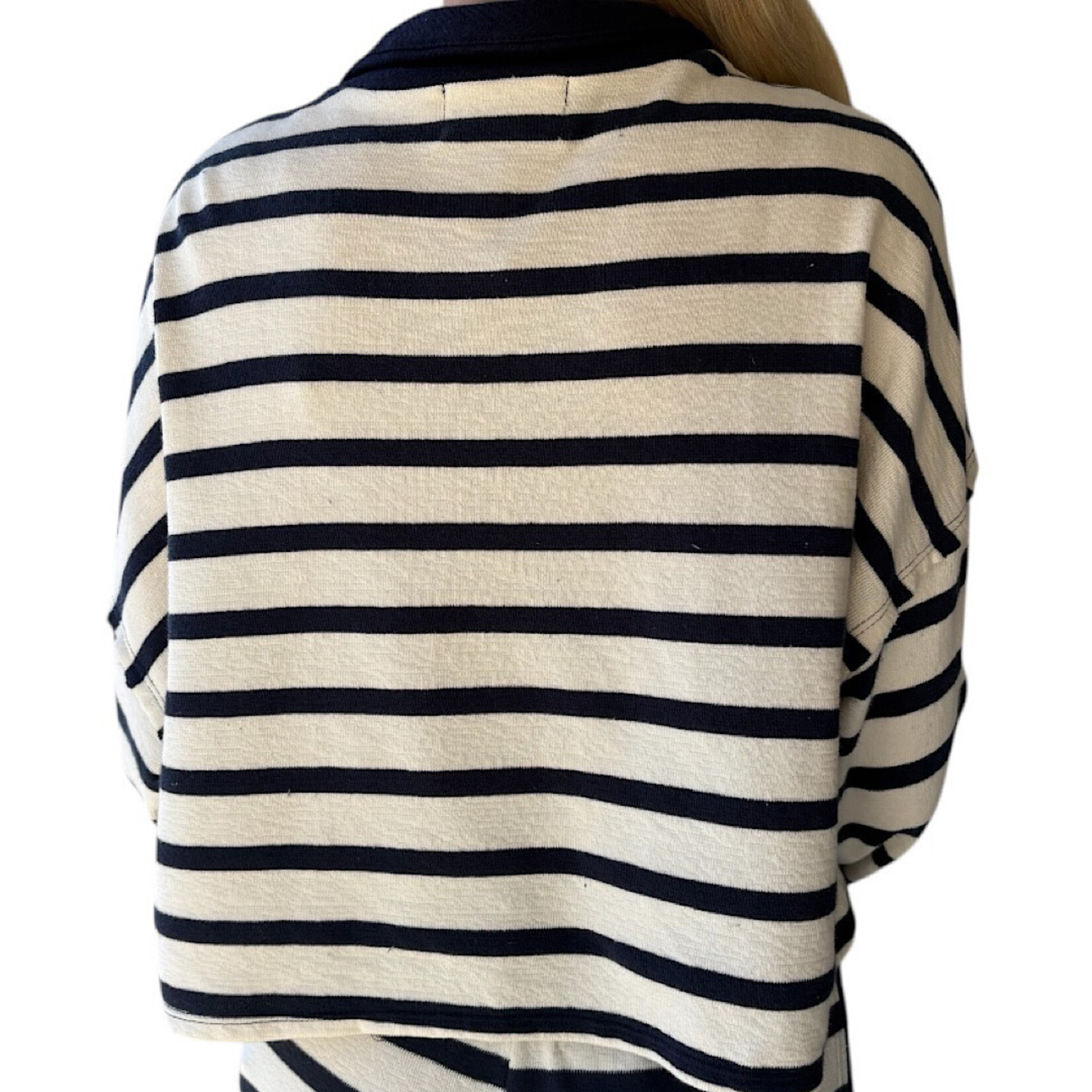 Navy Zip Neck Stripe Pullover Top