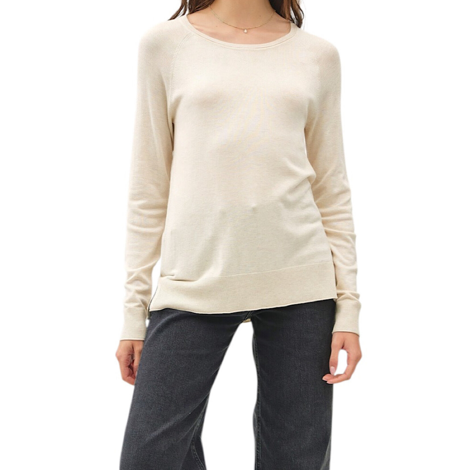 Oatmeal Round-Neck Raglan Sweater