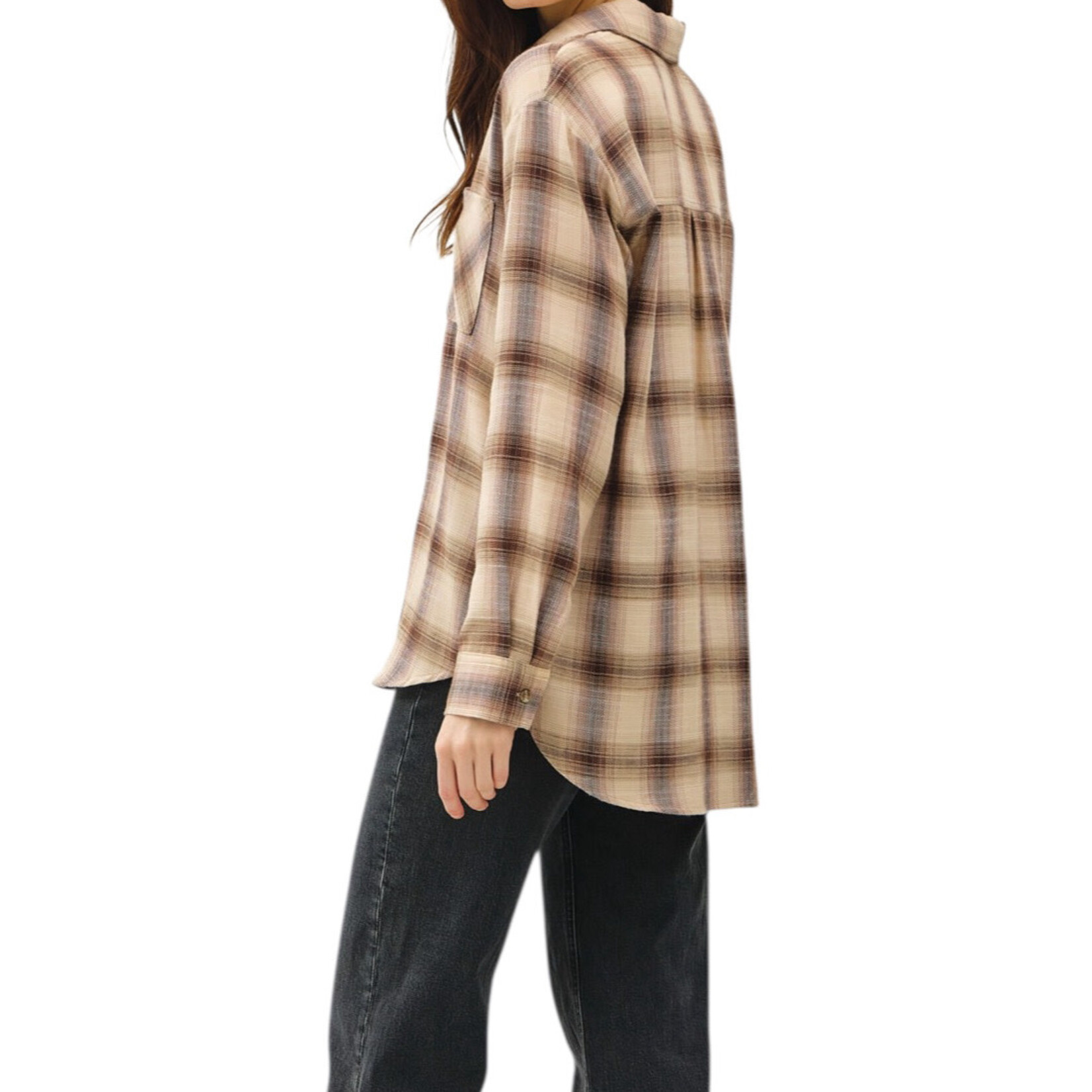 Brown Plaid Button Up With Chest Pocket Detail