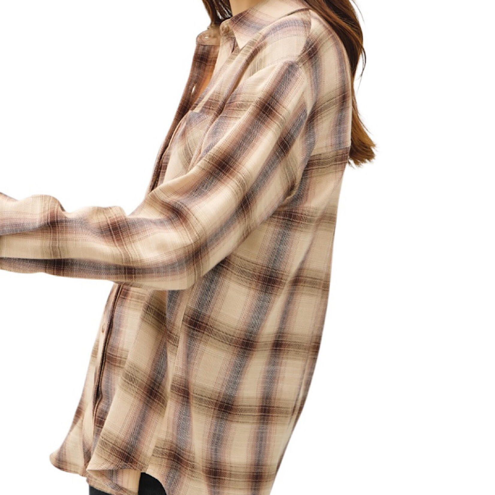 Brown Plaid Button Up With Chest Pocket Detail