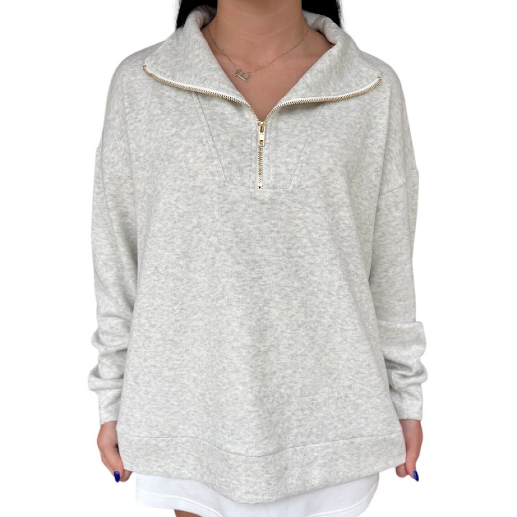 Natural French Terry High Neck Zip Up Sweatshirt