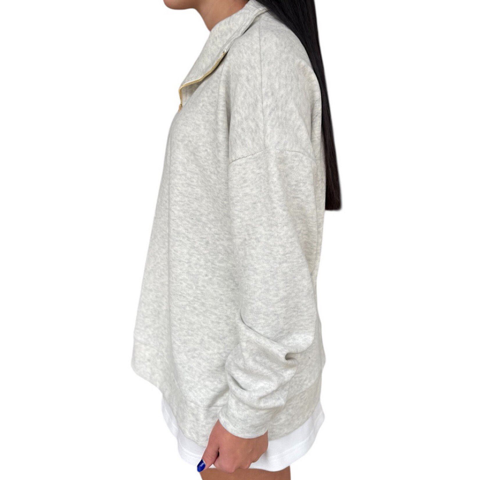 Natural French Terry High Neck Zip Up Sweatshirt