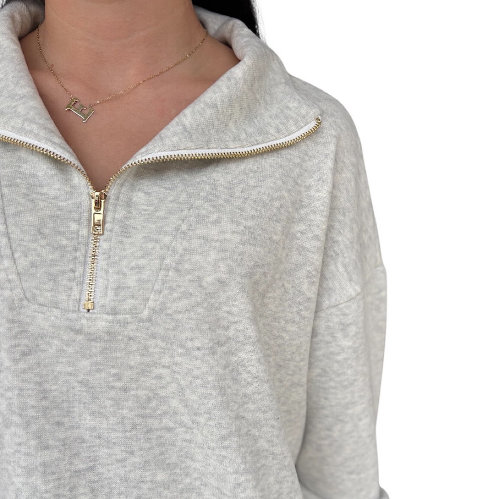 Natural French Terry High Neck Zip Up Sweatshirt
