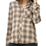 Charcoal Plaid  Button Up With Front Chest Pocket