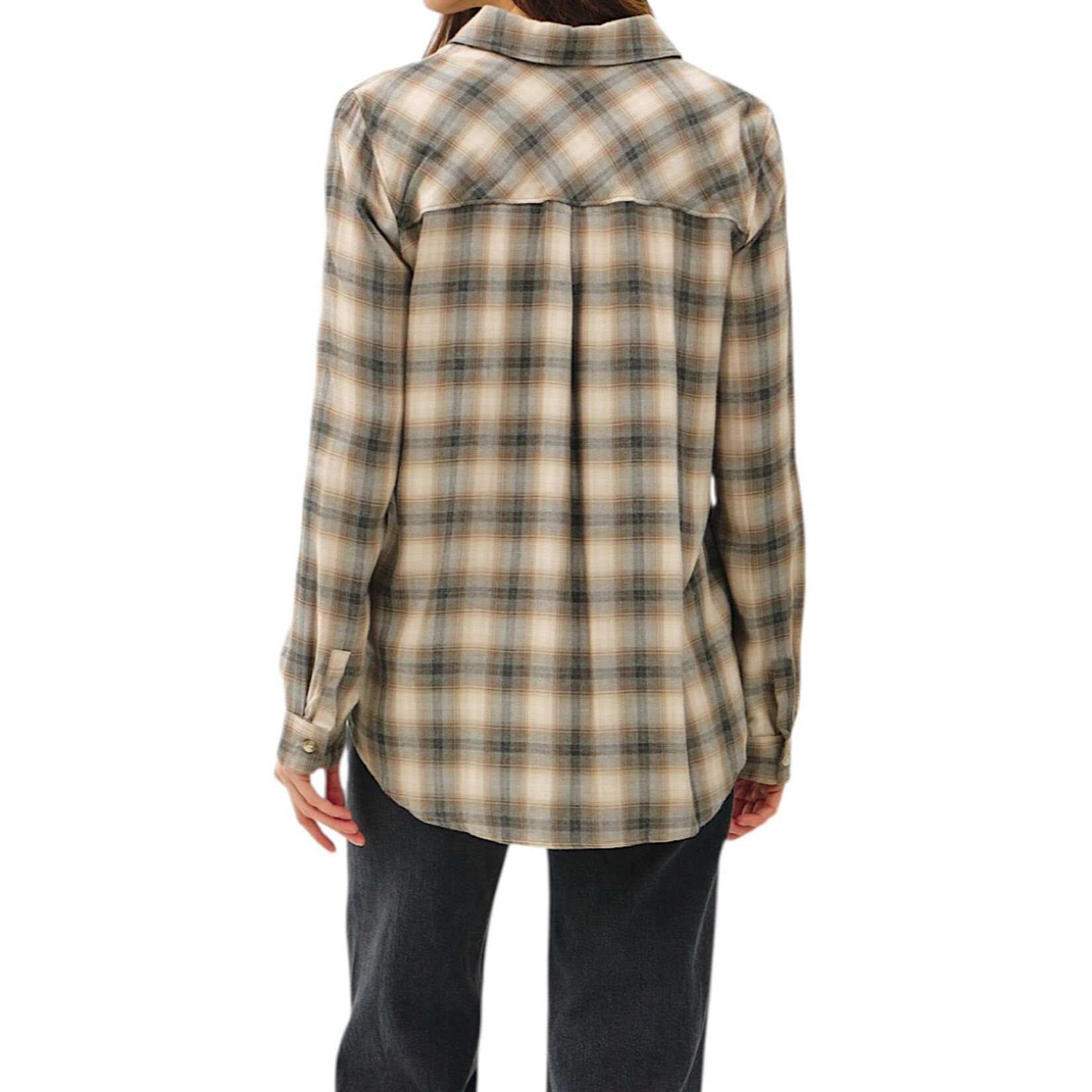 Charcoal Plaid  Button Up With Front Chest Pocket