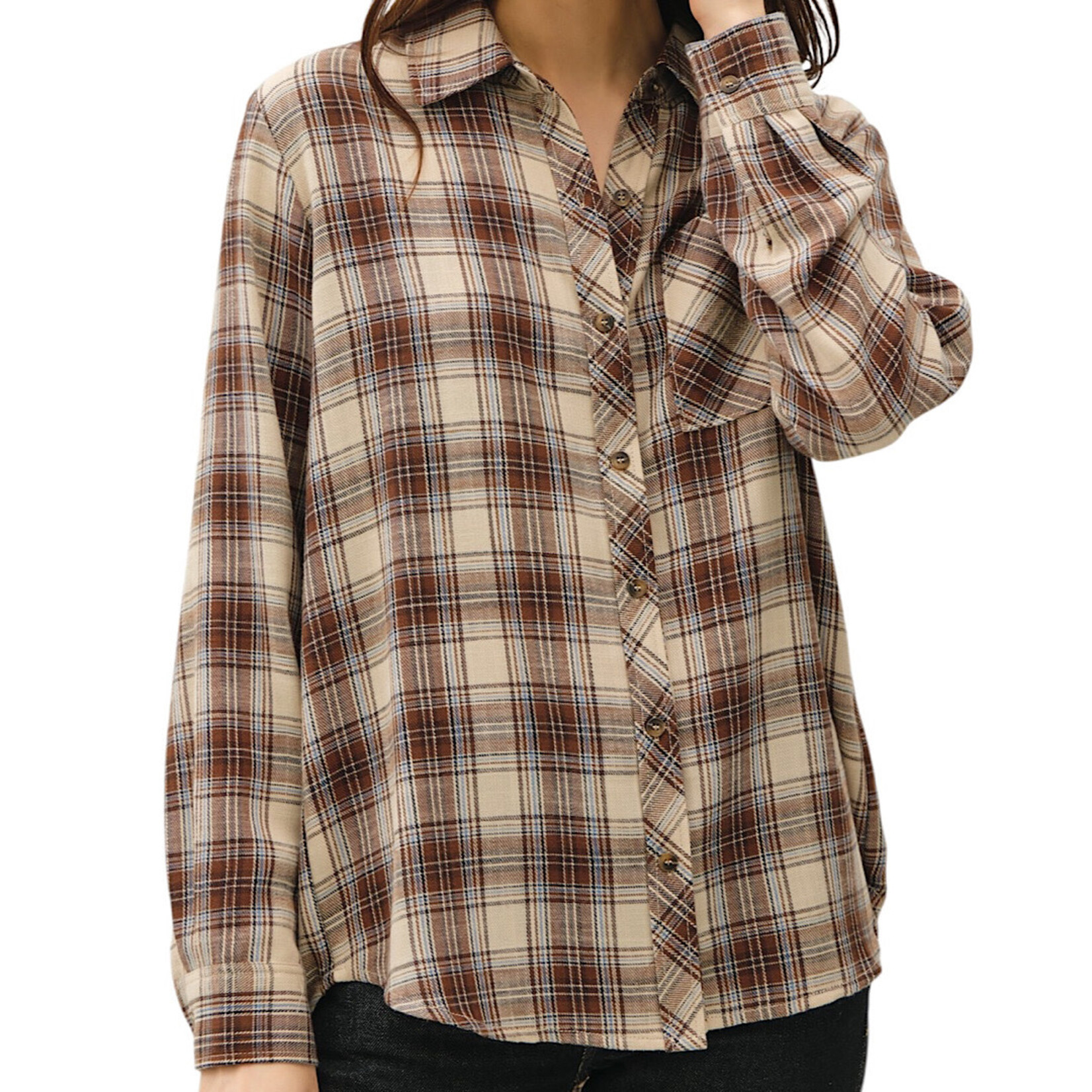 Brown Classic Plaid Flannel With Front Chest Pocket