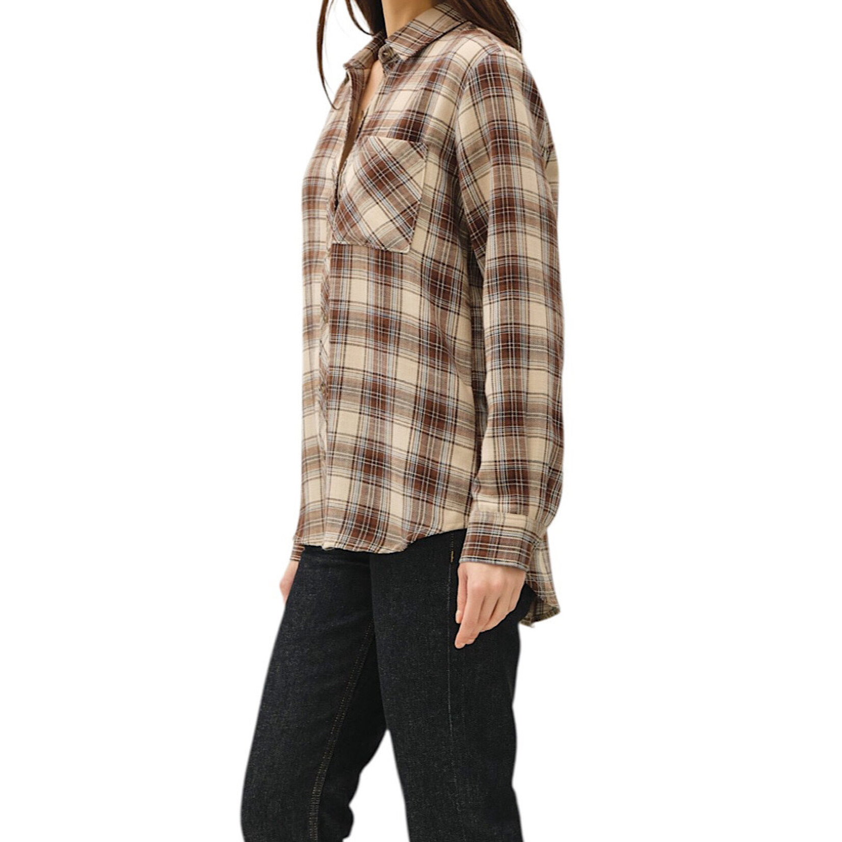 Brown Classic Plaid Flannel With Front Chest Pocket