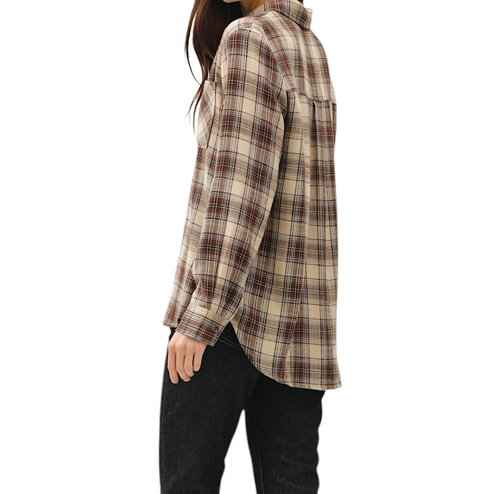 Brown Classic Plaid Flannel With Front Chest Pocket