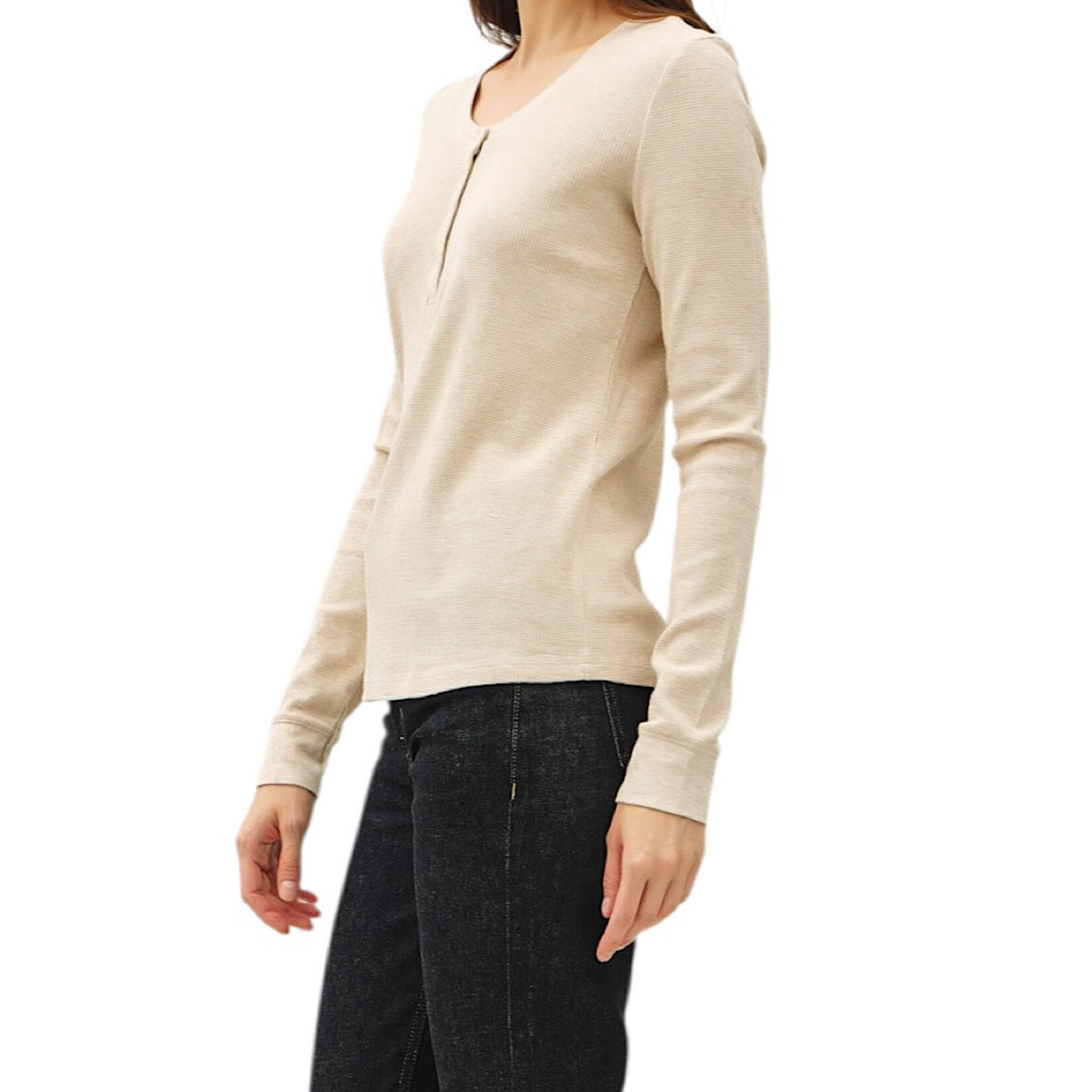 Oatmeal Thermal Henley Neck Top