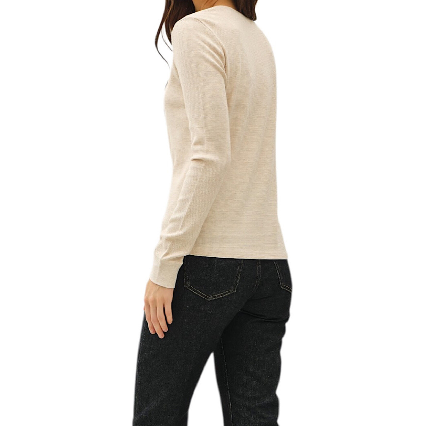 Oatmeal Thermal Henley Neck Top