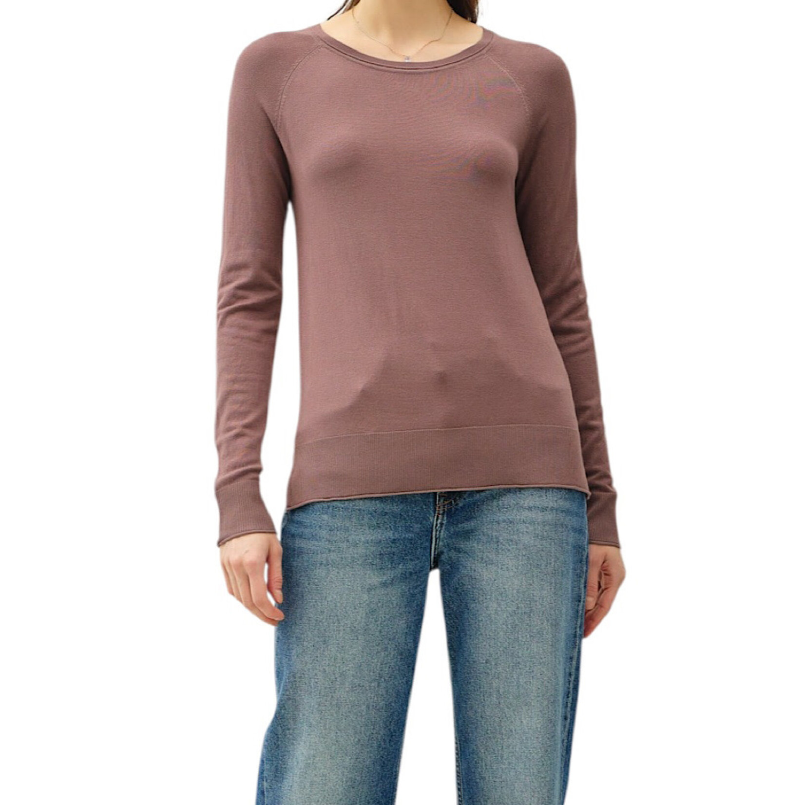 Chocolate Lightweight Round Neck Sweater with Side Slits