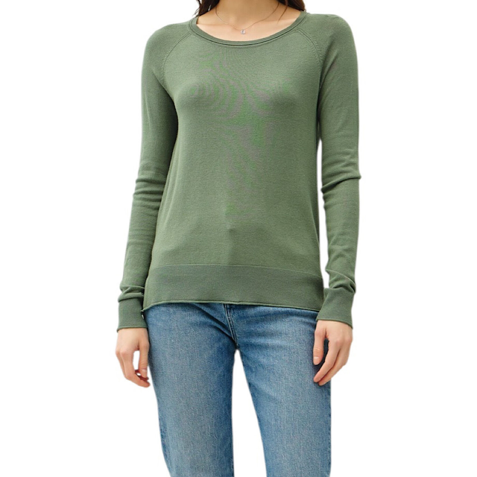 Dark Teal Lightweight Round Neck Sweater with Side Slits