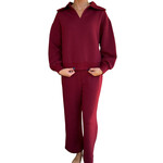 Wine Textured Knit Casual Comfy Top & Pants Set
