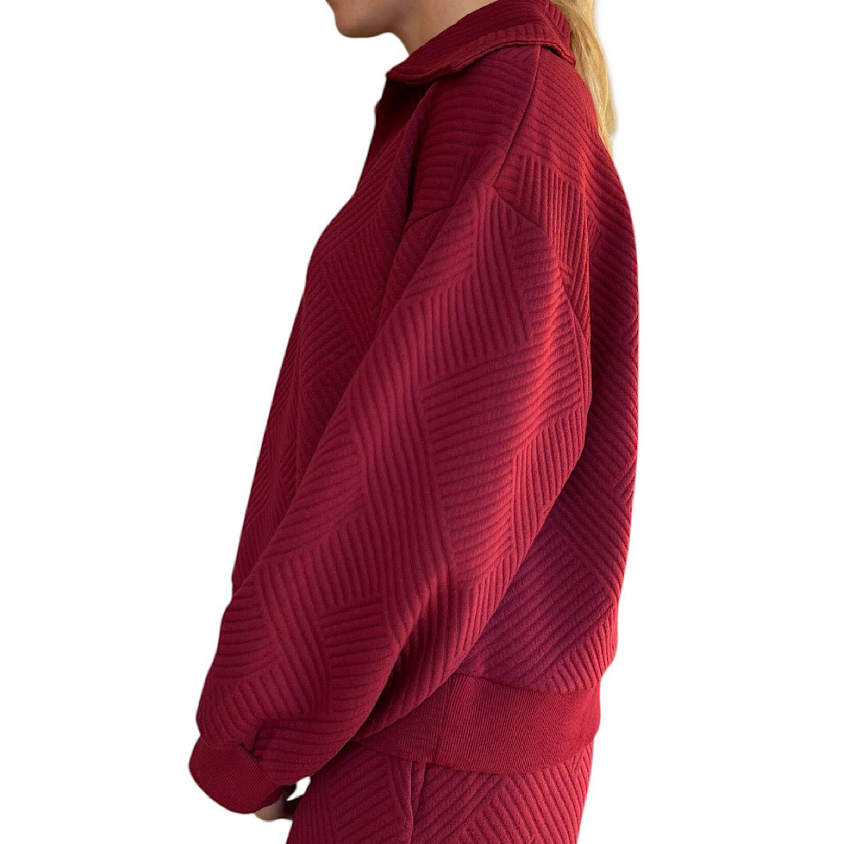 Wine Textured Knit Casual Comfy Top & Pants Set