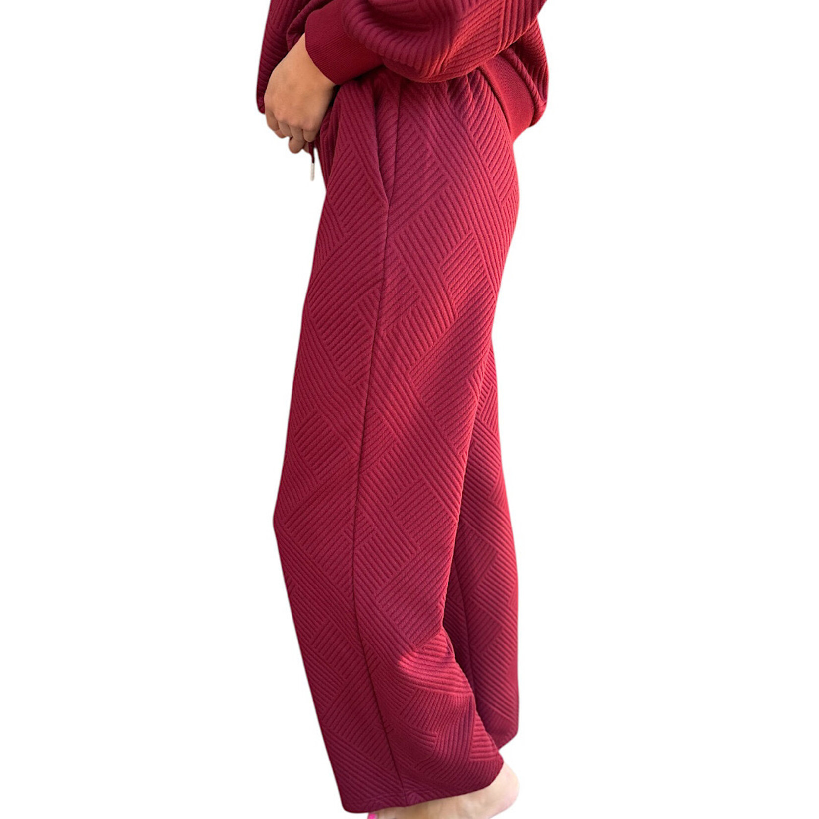 Wine Textured Knit Casual Comfy Top & Pants Set
