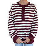 Burgundy/Cream Oversized Half Button Down Casual Knit Top