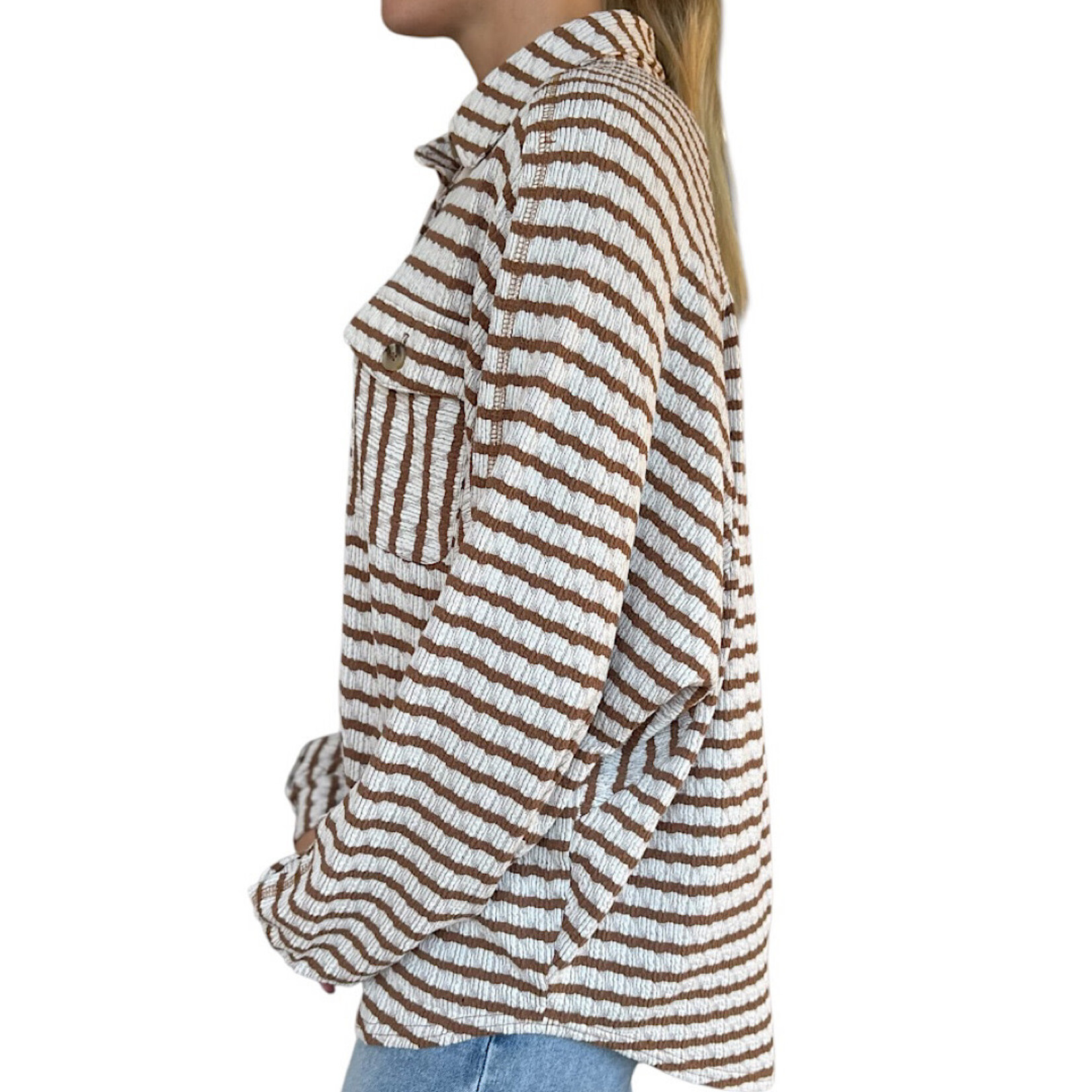 Caramel Oversized Textured Stripe Casual Knit Top