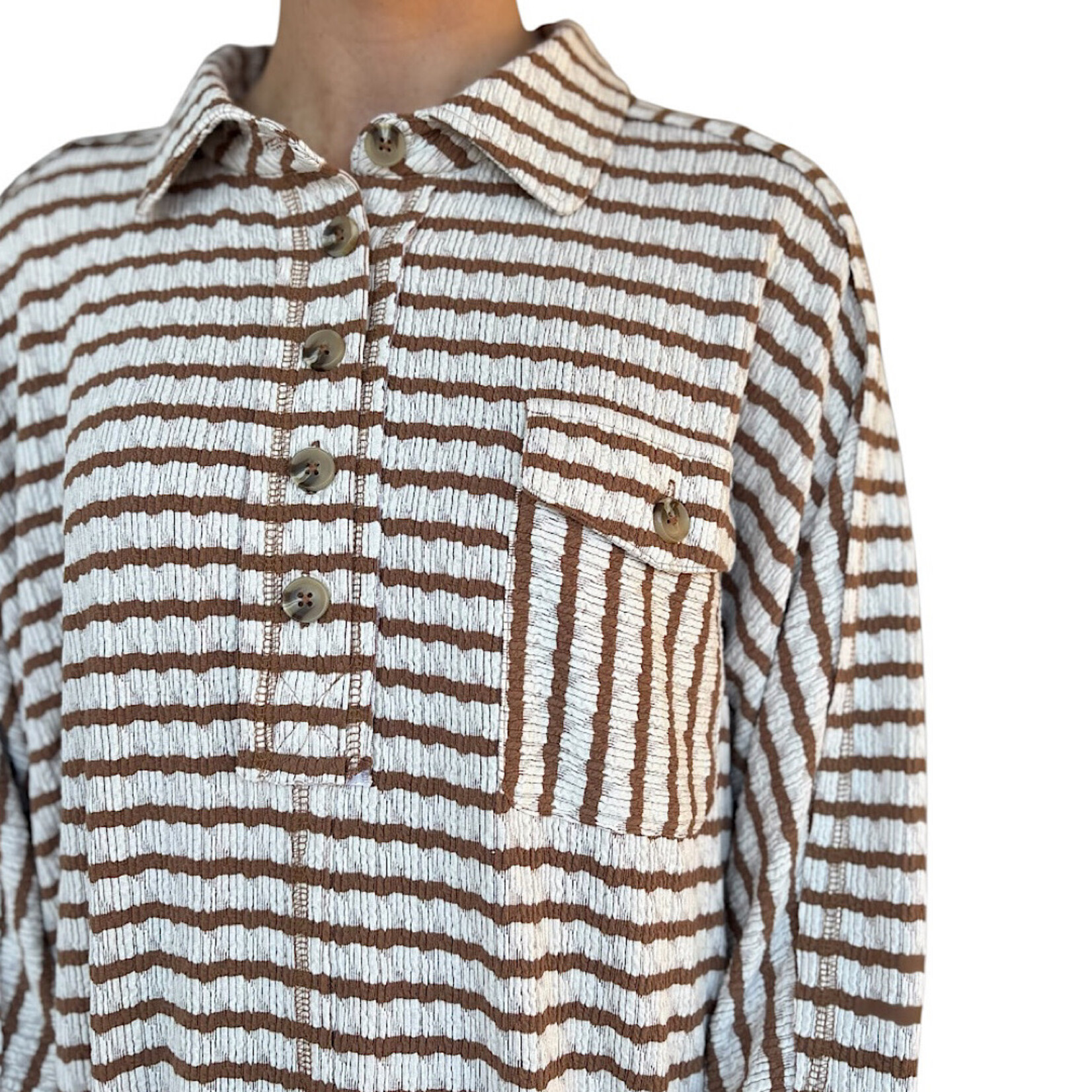 Caramel Oversized Textured Stripe Casual Knit Top