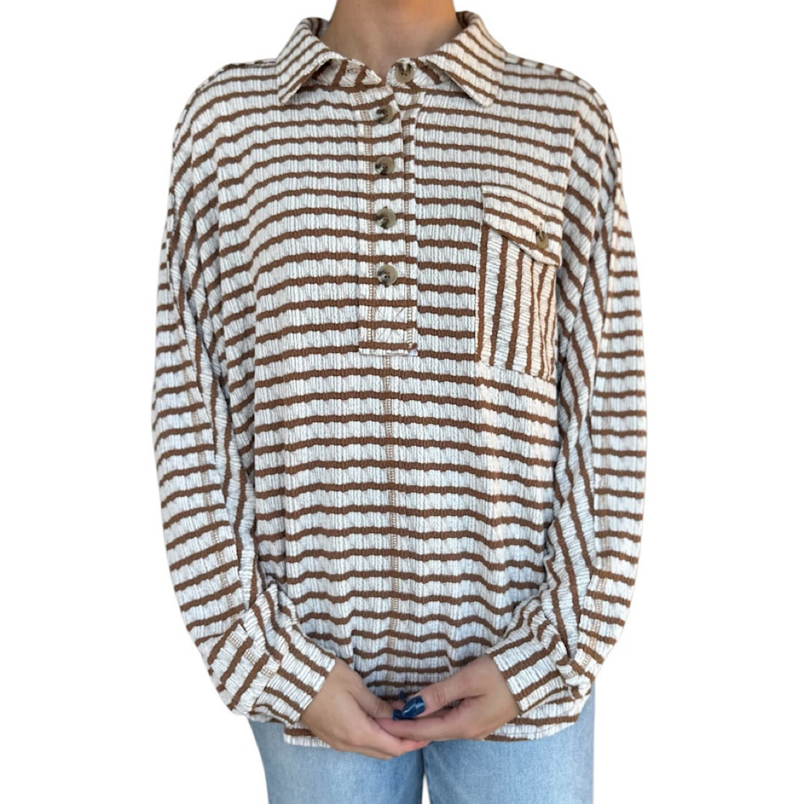 Caramel Oversized Textured Stripe Casual Knit Top