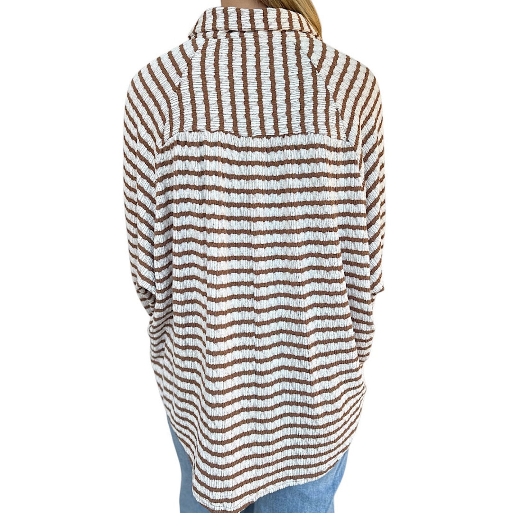 Caramel Oversized Textured Stripe Casual Knit Top