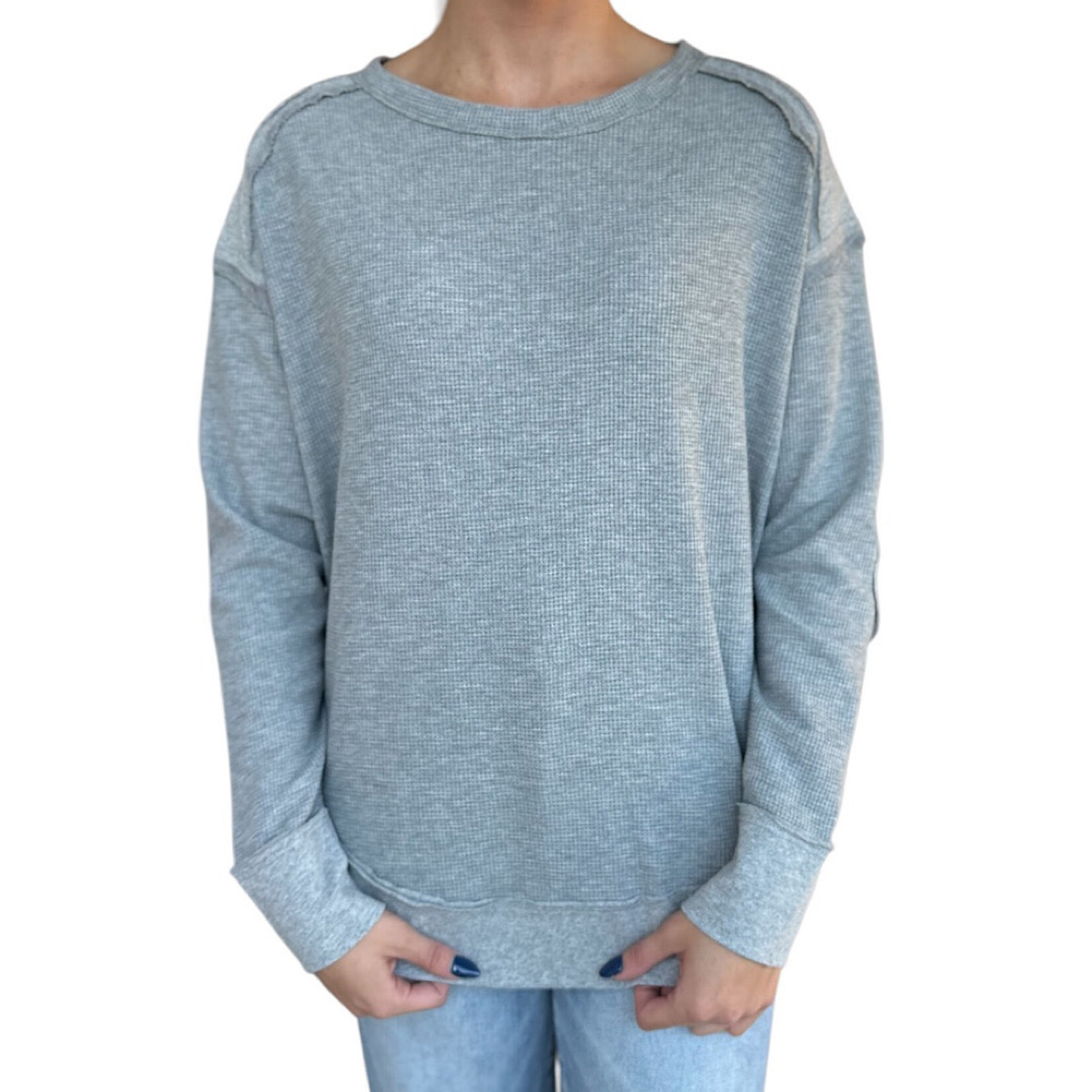 Heather Gray Mineral Washed Elbow Patch Contrast Knit Top