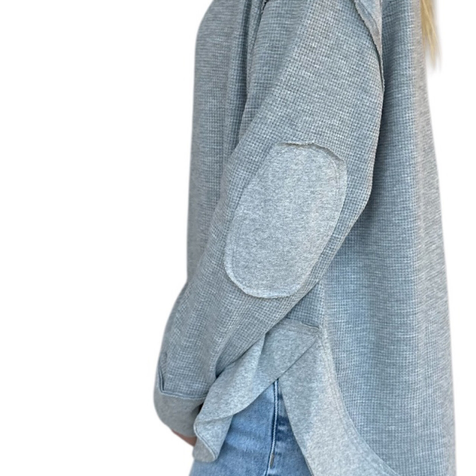 Heather Gray Mineral Washed Elbow Patch Contrast Knit Top