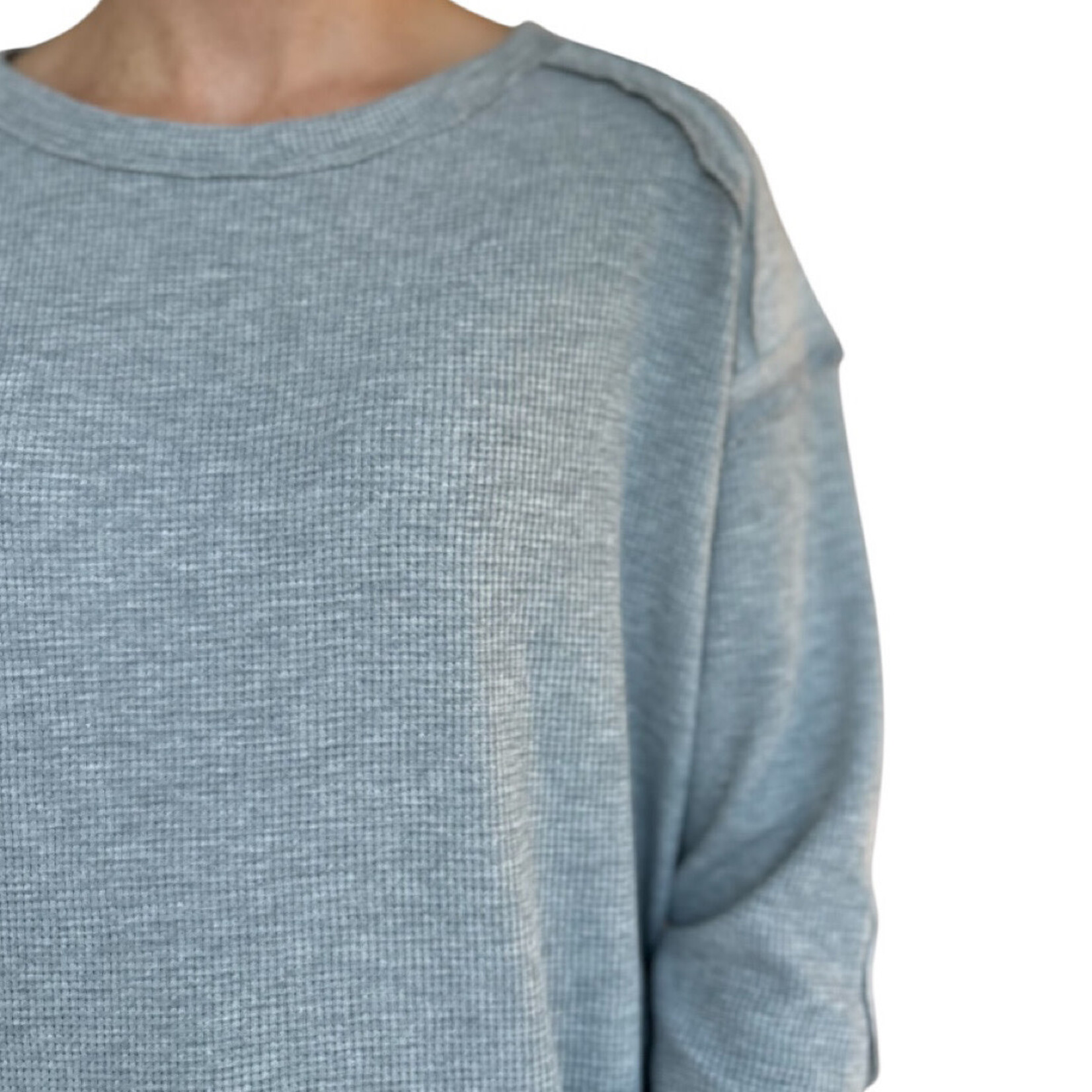 Heather Gray Mineral Washed Elbow Patch Contrast Knit Top