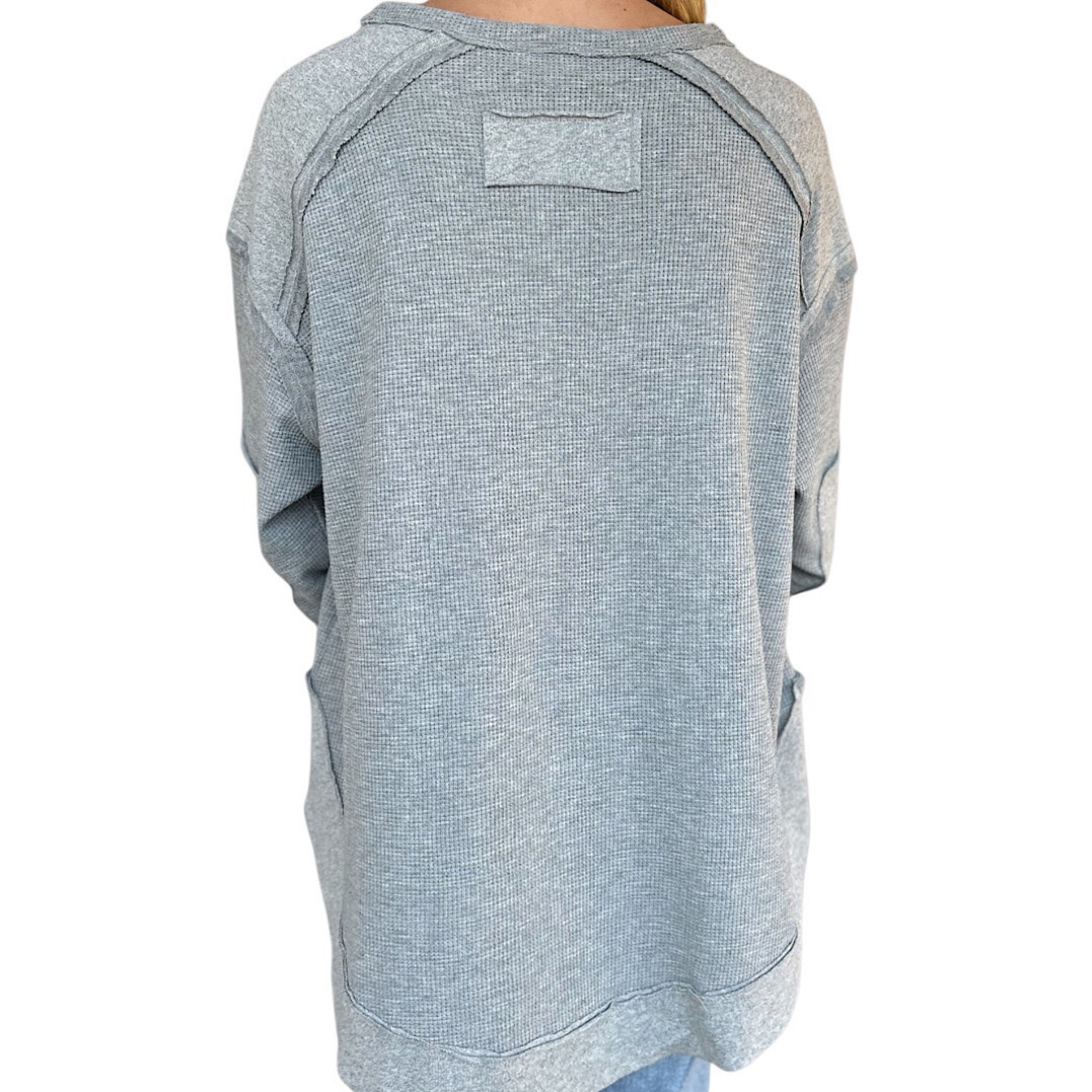 Heather Gray Mineral Washed Elbow Patch Contrast Knit Top