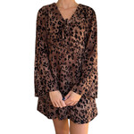 Mocha Leopard Printed Pleated Mini Dress