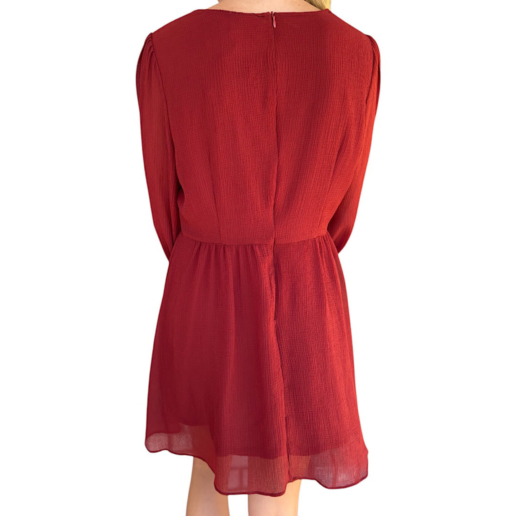 Brick Ruffle & Bow Detail Mini Woven Dress