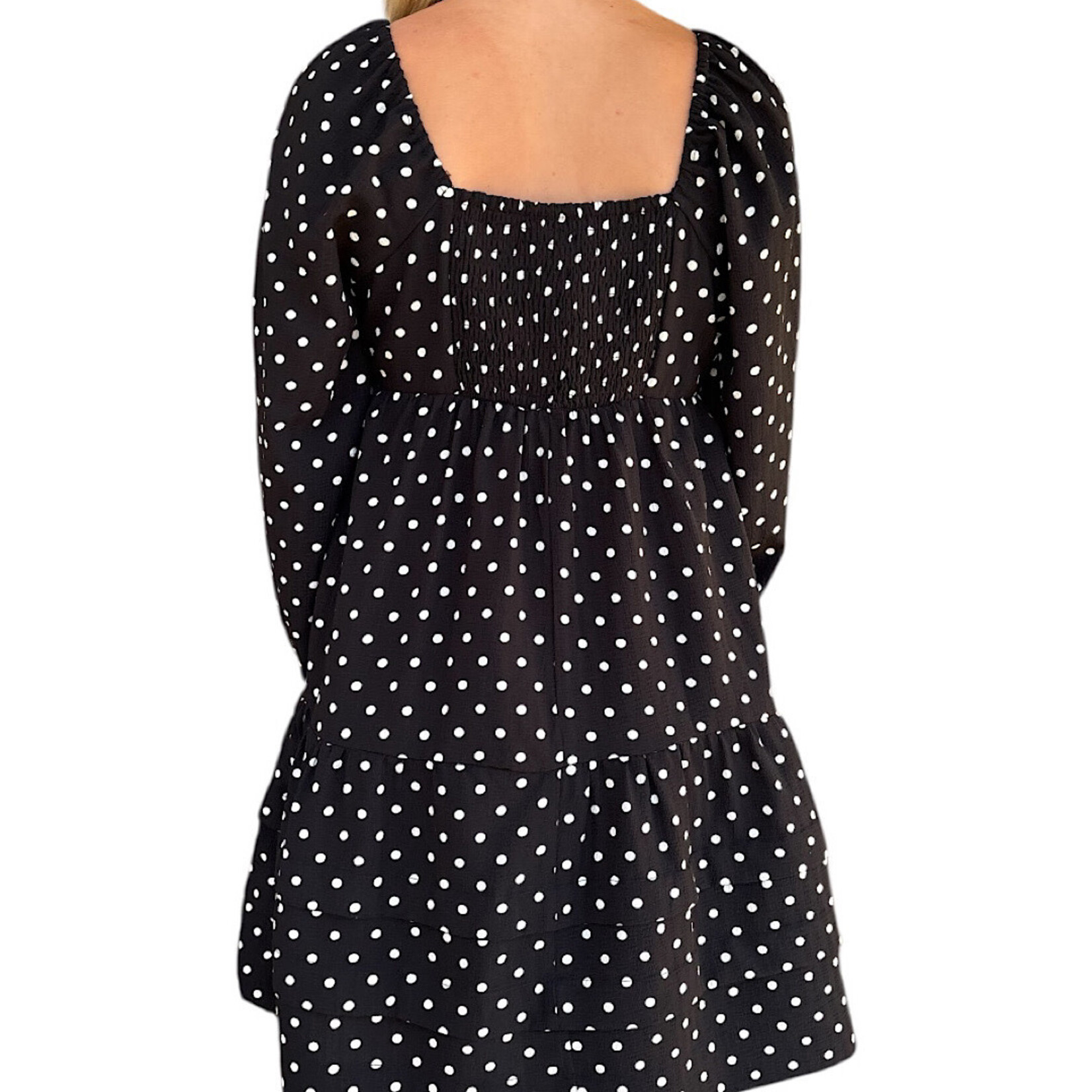 Black/Ivory Polka Dot Printed Tiered Layer Mini Dress