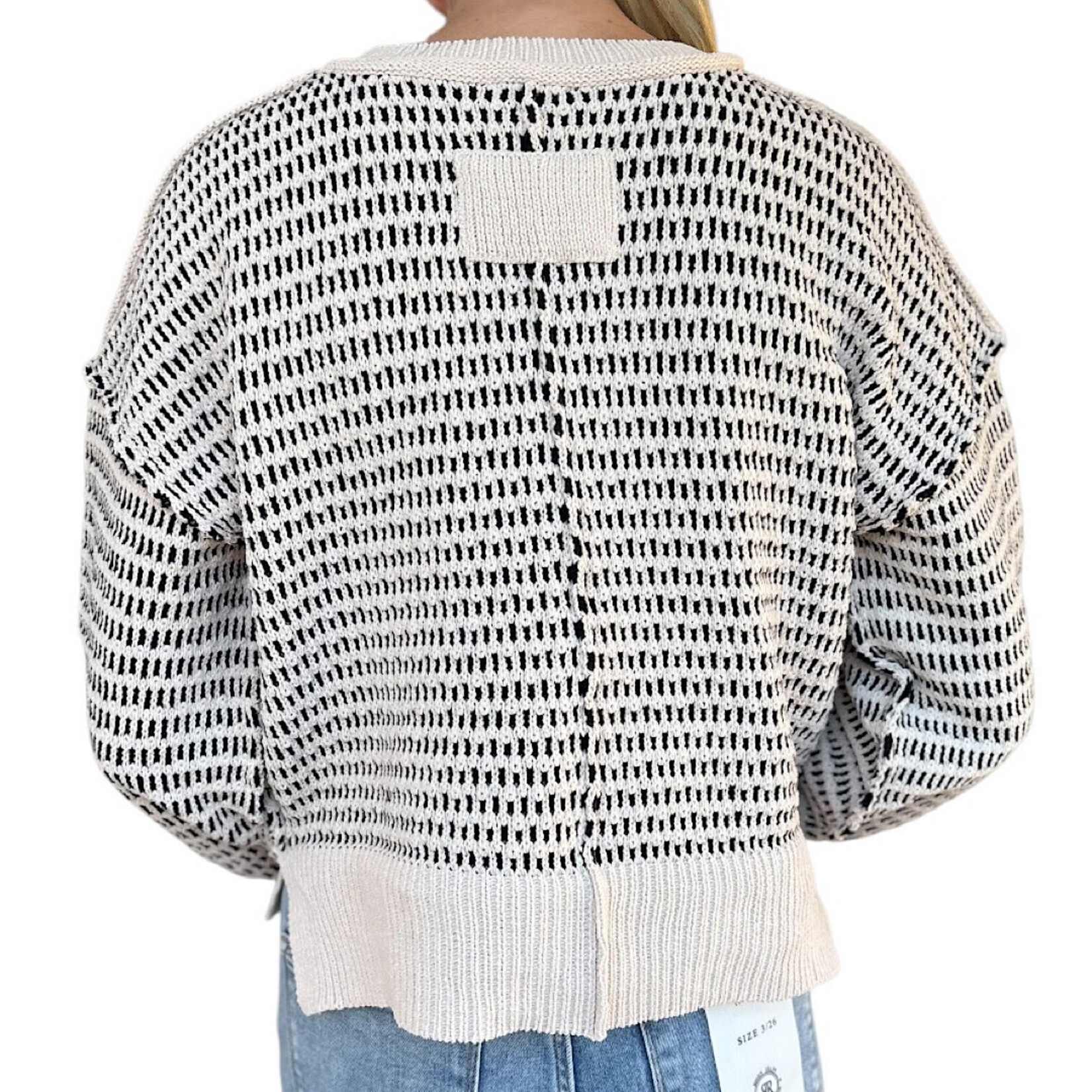 Black Two Tone Textured Knit Casual Sweater Top