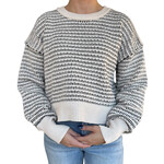 Black Two Tone Textured Knit Casual Sweater Top