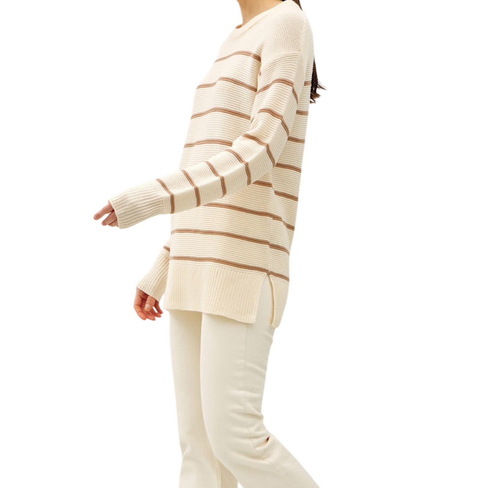 Cream Chunky Knit Oversized Striped Sweater