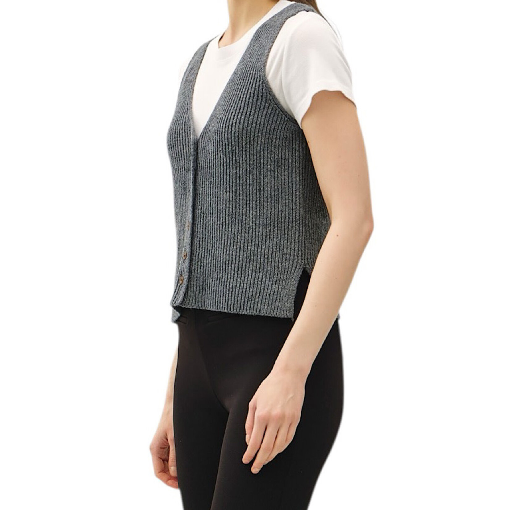 Charcoal Chunky Ribbed V-Neck Button Up Sweater Vest