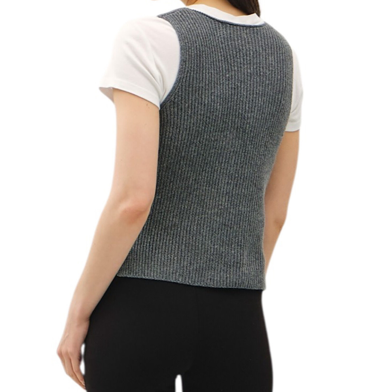 Charcoal Chunky Ribbed V-Neck Button Up Sweater Vest