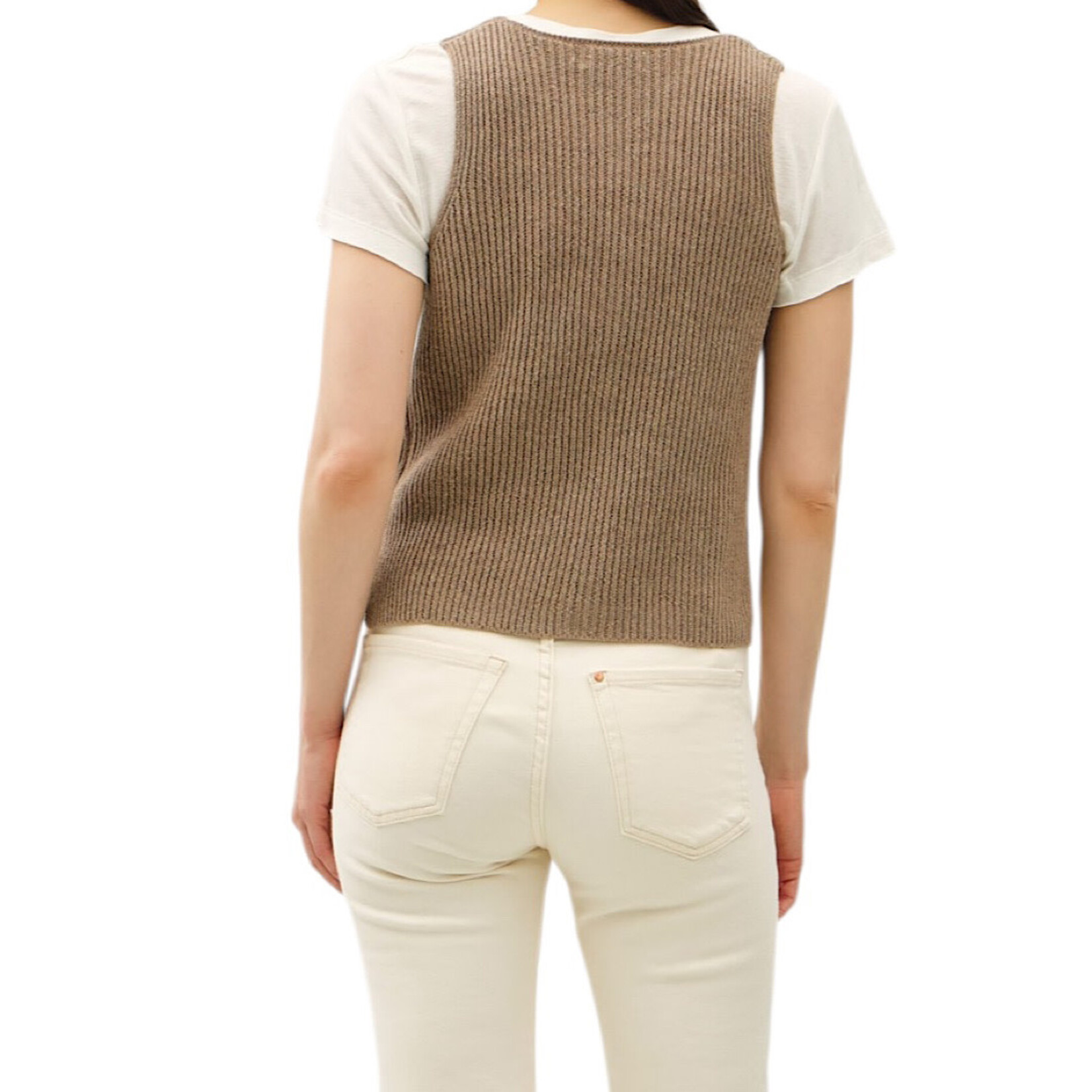Mocha Chunky Ribbed V-Neck Button Up Sweater Vest