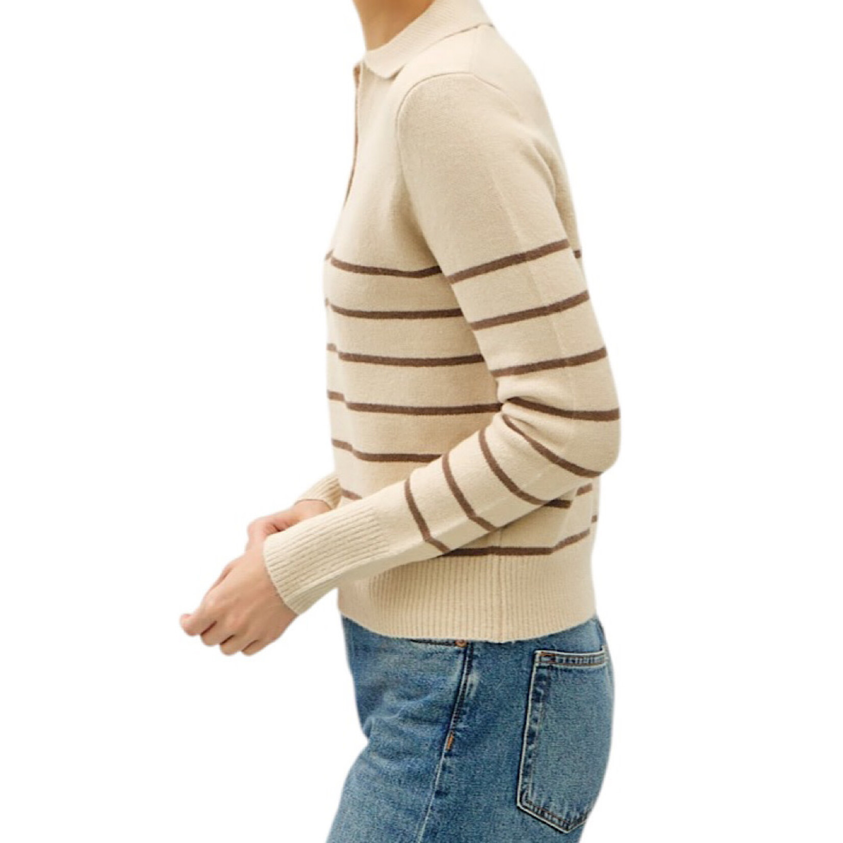 Brown Collared Stripe Sweater Top