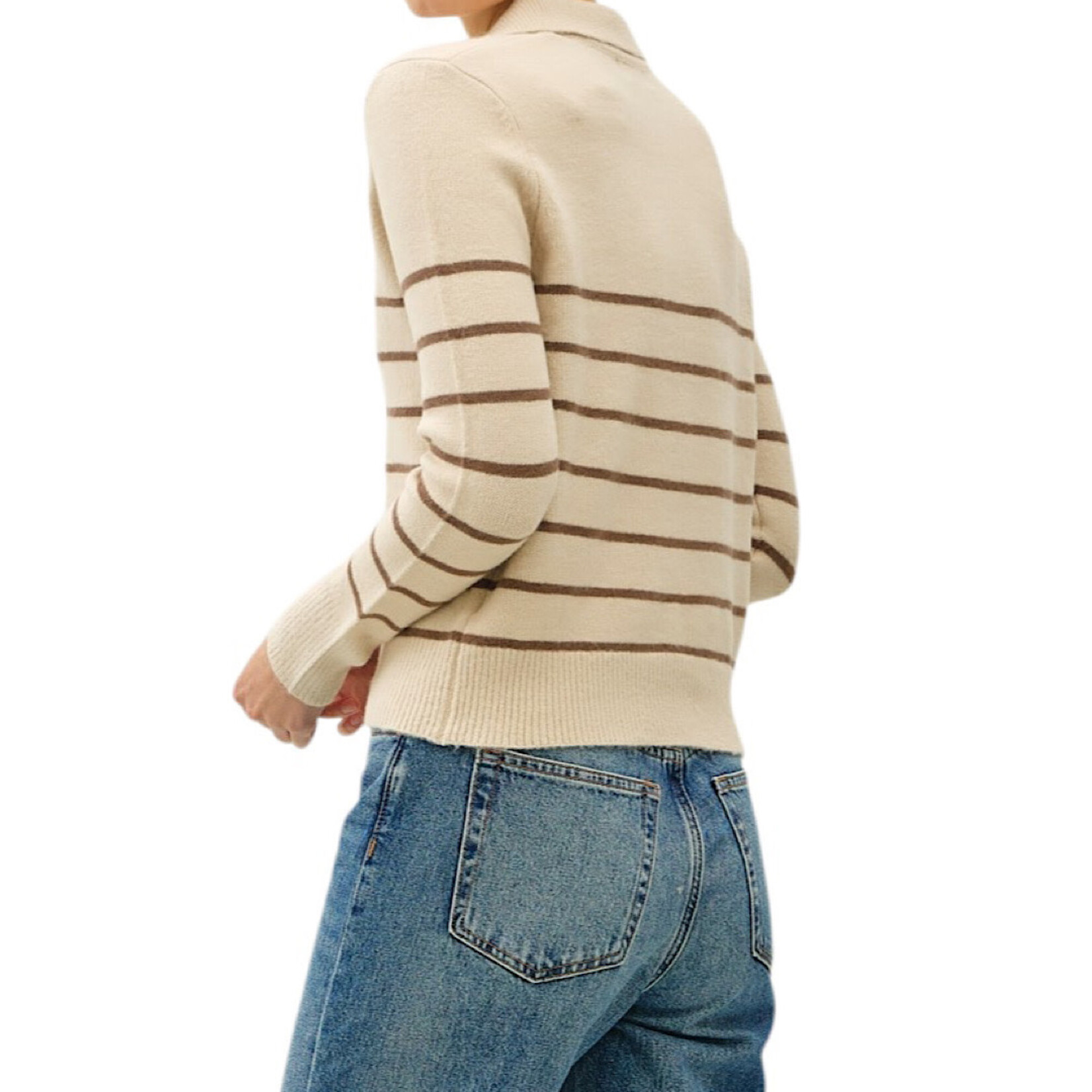 Brown Collared Stripe Sweater Top