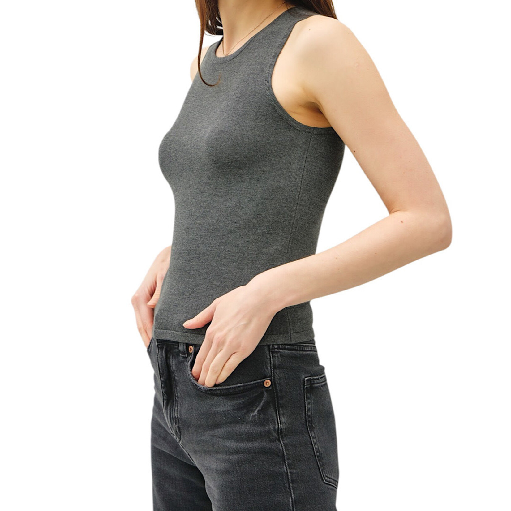 Charcoal Round Neck Cropped Tank