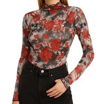 Black Floral Sheer Mesh Top